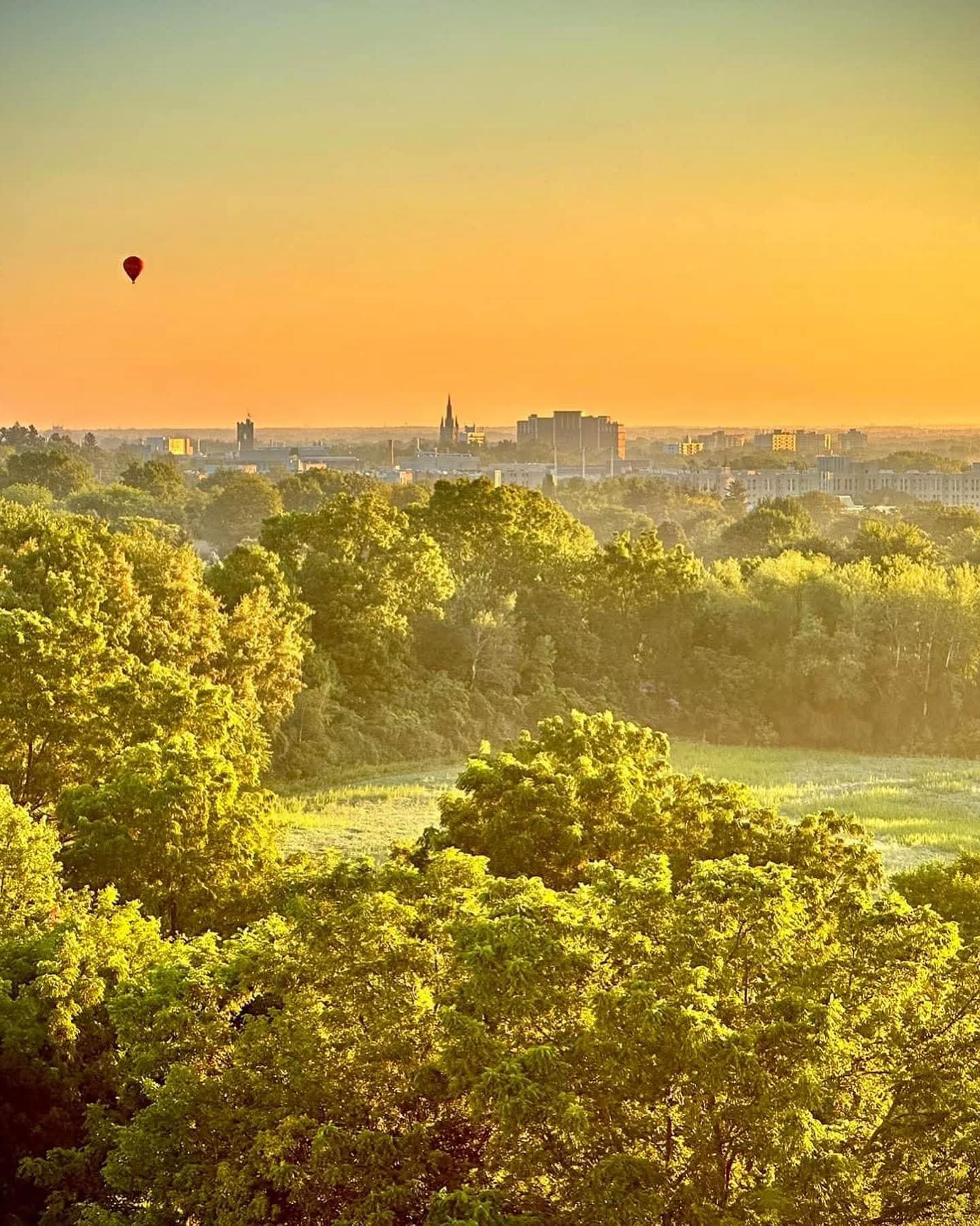 Couple celebrating after balloon landing near Toronto