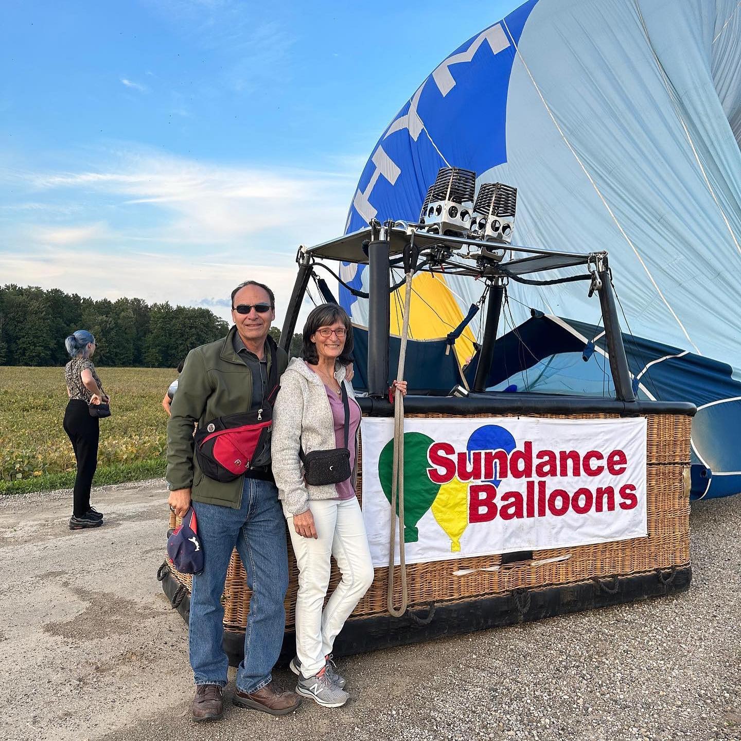 Hot air balloon being inflated at sunrise near St. Jacobs, Ontario